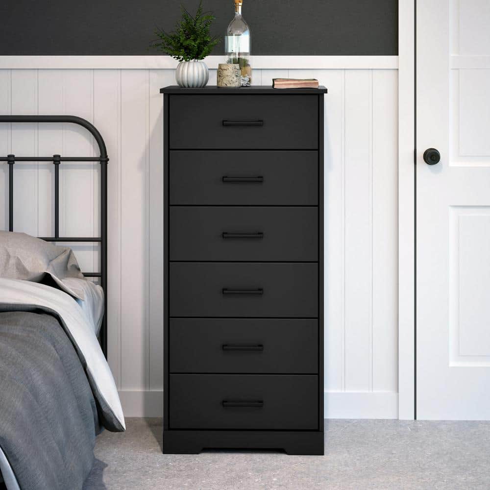 Rustic Black Vertical 6-Drawer Farmhouse Dresser