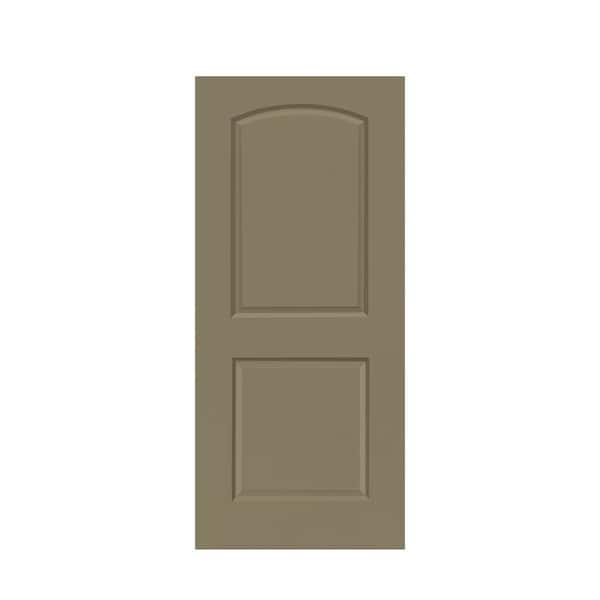 CALHOME 30 in. x 80 in. Olive Green Stained Composite MDF 2 Panel Round Top Interior Barn Door Slab