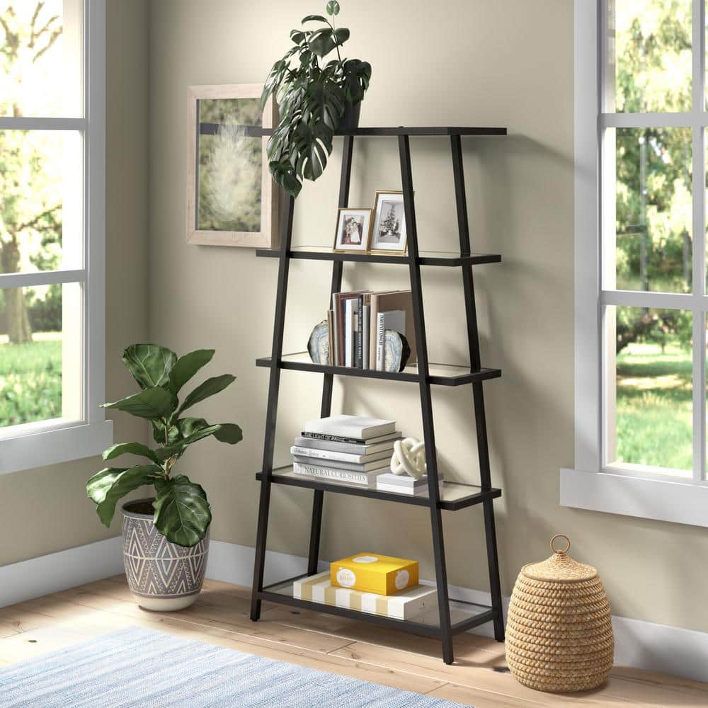 Modern 70'' Blackened Bronze Angled 4-Tier Bookcase