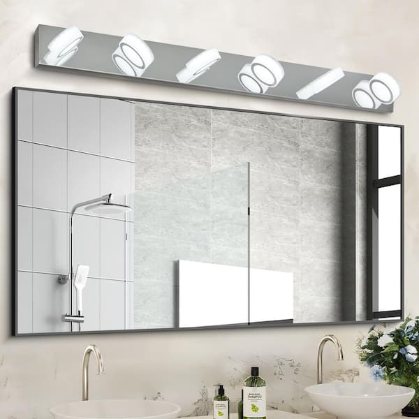 45 in. Modern 6-Light Sleek Chrome LED Vanity Light, Bathroom Wall Light Fixture for Mirror, Shower, and Bathroom Decor