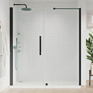 Pasadena 64-11/16 in. W x 72 in. H Pivot Frameless Shower Door in Black with Shelves