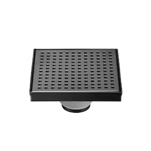 6 in. Square Stainless Steel Shower Drain with Square Hole Pattern, Matte Black