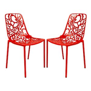 Devon Modern Outdoor Patio Red Stackable Aluminum Dining Chair (Set of 2)