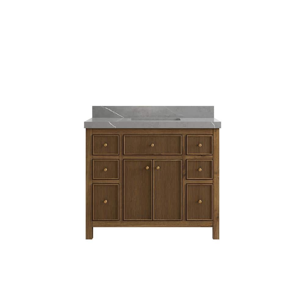 "Sonoma Teak 42 in. W x 22 in. D x 36 in. H Bath Vanity in Dark Teak with 2"" Piatra Quartz Top" price history on PriceWatchPro