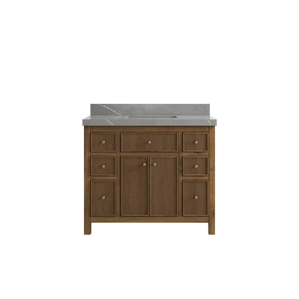 Willow Collections Sonoma Teak 42 in. W x 22 in. D x 36 in. H Bath Vanity in Dark Teak with 2" Piatra Quartz Top