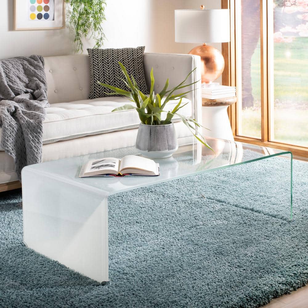 Crysta 47'' Clear to White Ombre Glass Rectangular Coffee Table