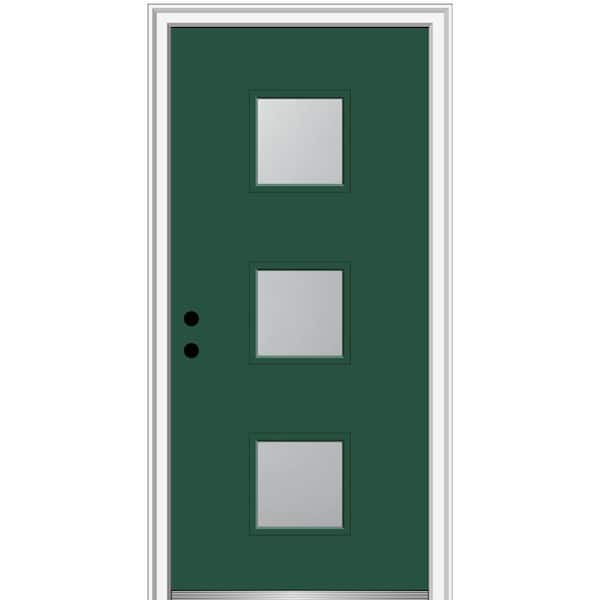 MMI Door 30 in. x 80 in. Aveline Right-Hand Inswing 3-Lite Frosted Painted Fiberglass Smooth Prehung Front Door, 4-9/16 in. Frame