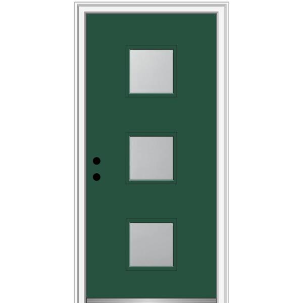 MMI Door 32 in. x 80 in. Aveline Right-Hand Inswing 3-Lite Frosted Painted Fiberglass Smooth Prehung Front Door 4-9/16 in. Frame