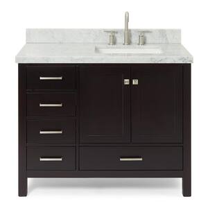 Cambridge 43 in. Bath Vanity in Espresso with Marble Vanity Top in Carrara White with White Basin