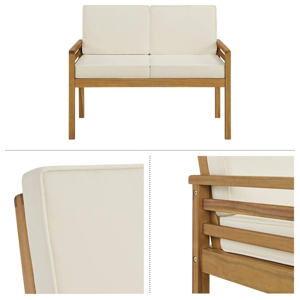 Okemo 2-Piece Acacia Wood Outdoor Patio Set with Cream Cushions