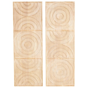 Wood Light Brown Carved Panel Arch Geometric Wall Art with White Linear Markings (Set of 2)