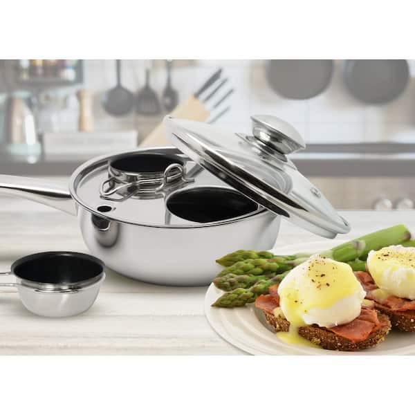 ExcelSteel Professional 2-Cup Stainless Steel Egg Poacher with Glass Lid  530 - The Home Depot