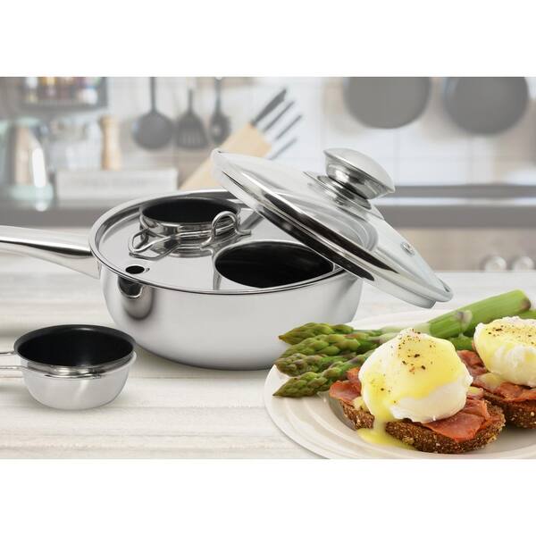 4-Cup Stainless Steel Egg Poacher Pan – Nonstick Cups With Glass Lid – Made In USA