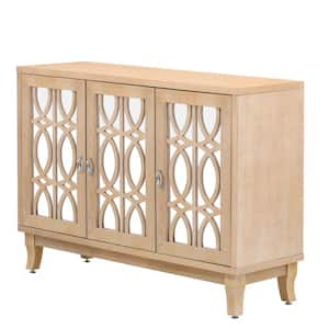 47.2 in. W x 15.6 in. D x 33.9 in. H Natural Wood Wash MDF Ready to Assemble Kitchen Cabinet Sideboard with Glass Doors