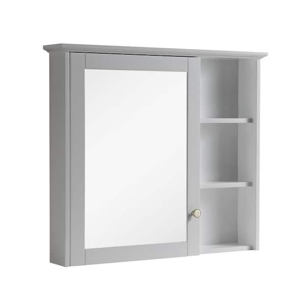 34 in. W x 30 in. H Assembled Solid Wood Surface Mount Bath Medicine Cabinet with Mirror in Titanium Gray, Rectangular