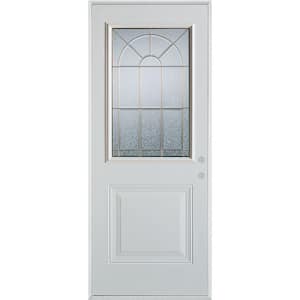 32 in. x 80 in. Geometric Zinc 1/2 Lite 1-Panel Painted White Left-Hand Inswing Steel Prehung Front Door