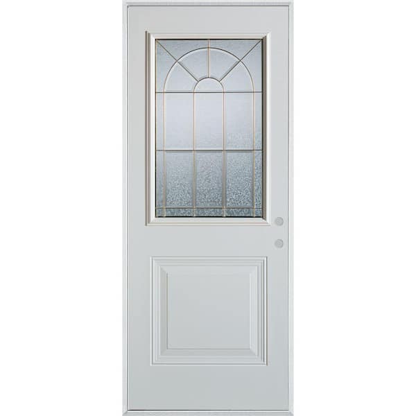 Stanley Doors 32 in. x 80 in. Geometric Zinc 1/2 Lite 1-Panel Painted White Left-Hand Inswing Steel Prehung Front Door