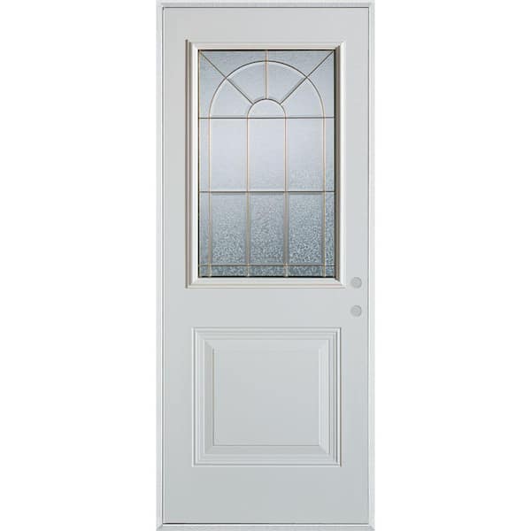 Stanley Doors 36 in. x 80 in. Geometric Zinc 1/2 Lite 1-Panel Painted White Left-Hand Inswing Steel Prehung Front Door