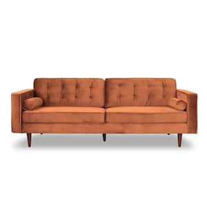 Harriet 84 in. W Square Arm Mid Century Modern Style Velvet Living Room Straight Couch in Burnt Orange