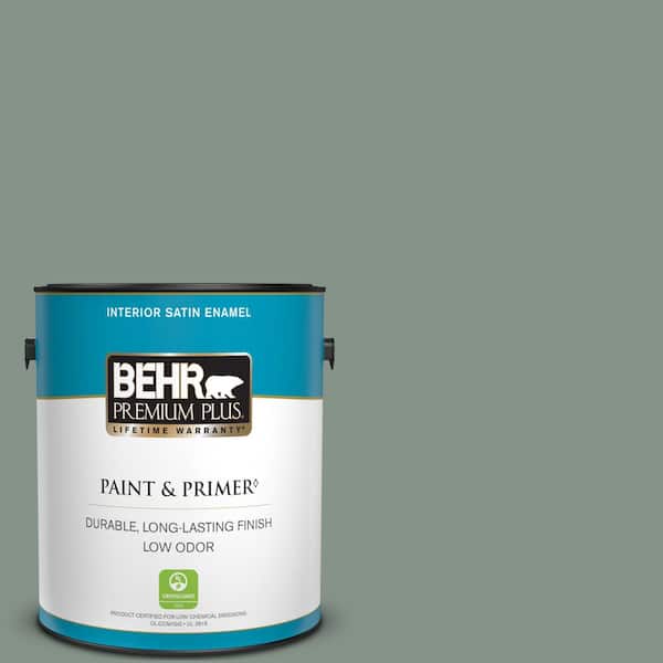 BEHR PREMIUM PLUS 1 gal. #460F-4 Wethersfield Moss Satin Enamel Low Odor Interior Paint & Primer