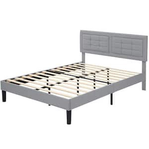 Upholstered Bed Light Gray Wood and Metal Frame Queen Platform Bed with Adjustable Headboard Bed Frame