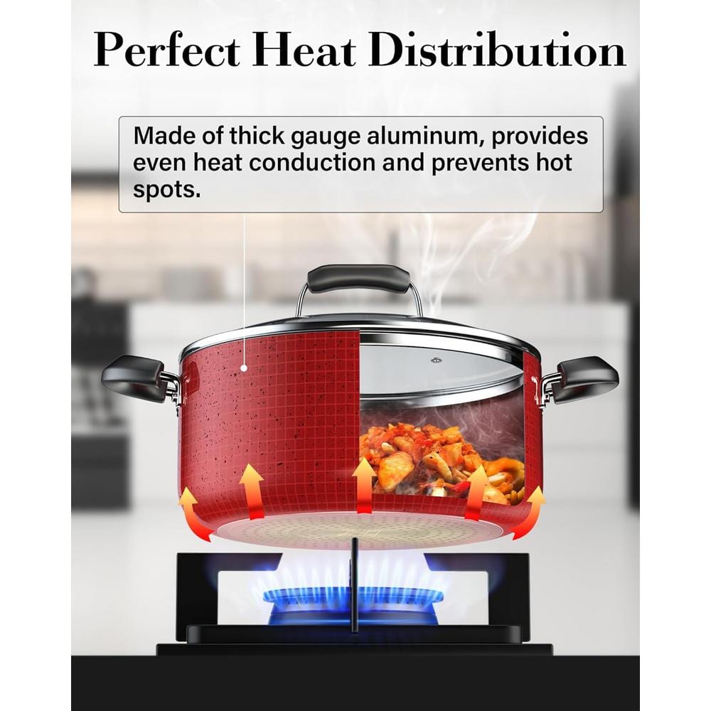 12-Piece Red Marble Nonstick Aluminum Cookware Set