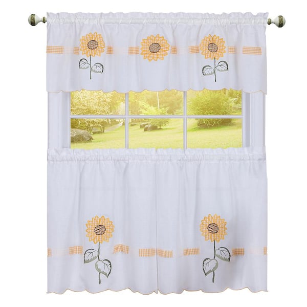 ACHIM Sun Blossoms Multi-Color Polyester Light Filtering Rod Pocket Embellished Tier and Valance Set 56 in. W x 24 in. L