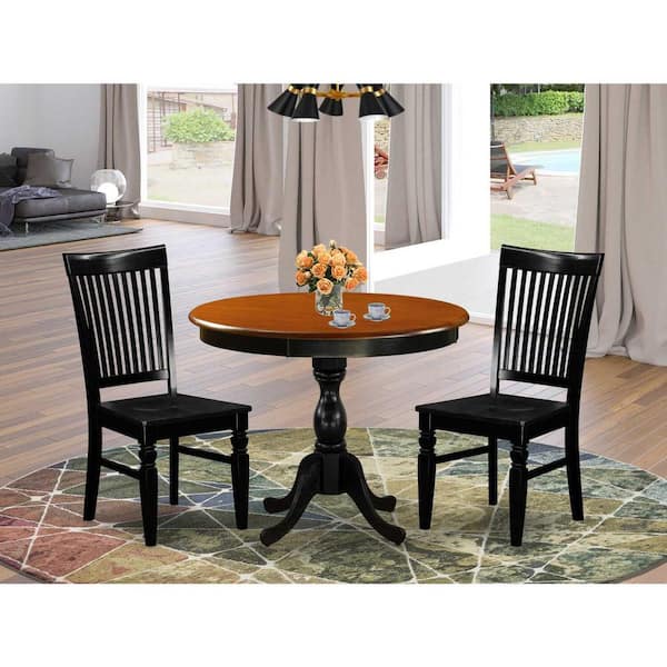 East West Furniture 3-Piece Black and Cherry Finish Solid Wood Top - Dining Room Set - Seats 4
