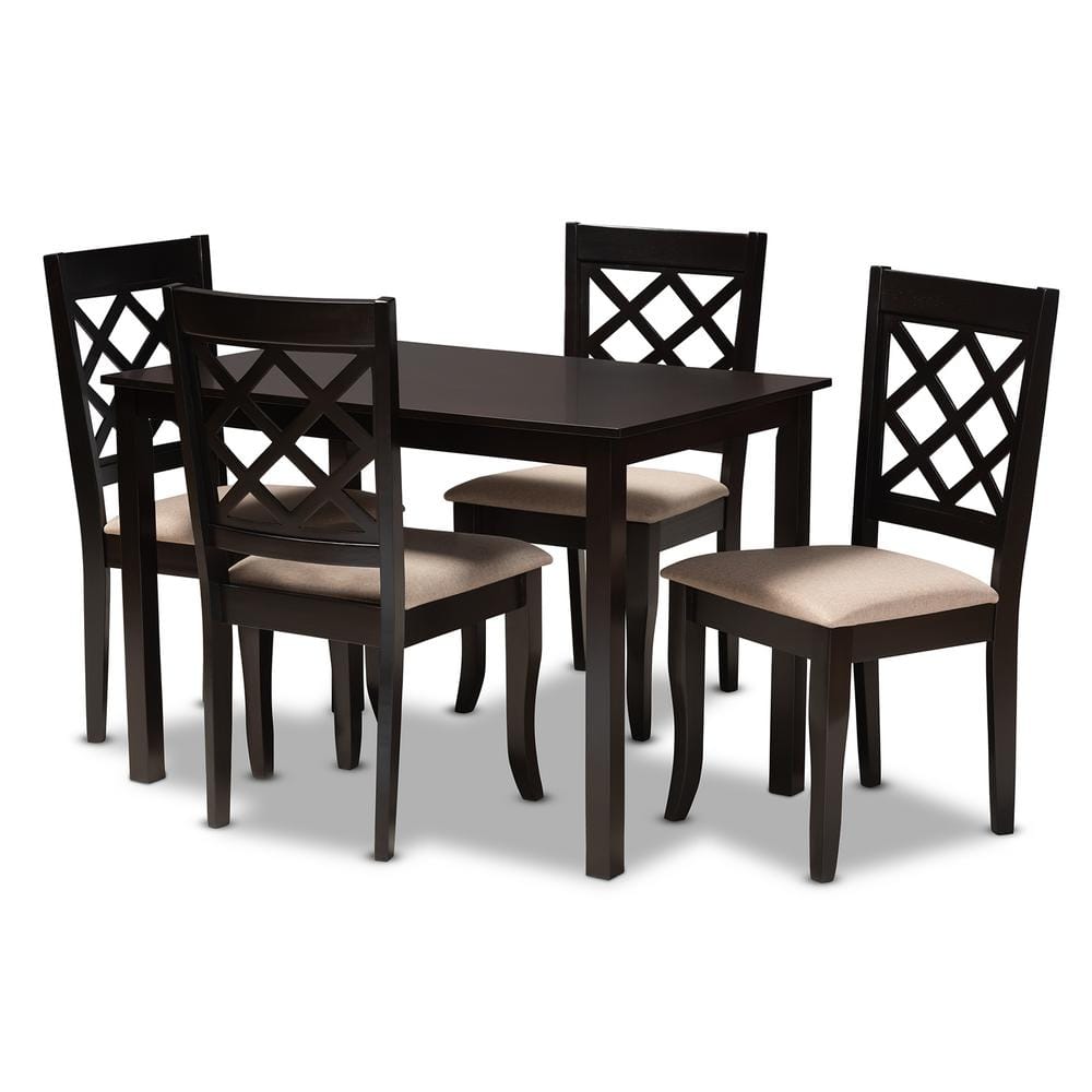 Verner Sand Upholstered Espresso 5-Piece Dining Set with Rubberwood