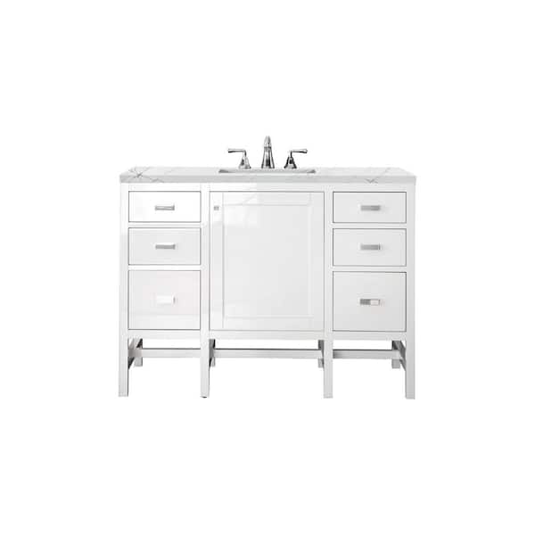 James Martin Vanities Addison 48 in. W x 23.5 in. D x 35.5 in. H Bathroom Vanity in Glossy White with Ethereal Noctis Quartz Top