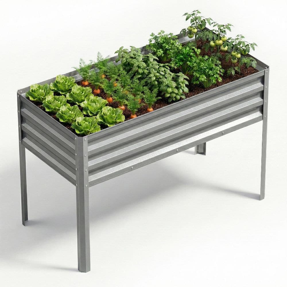 48 in. L x 24 in. W x 30 in. H Galvanized Steel Elevated Garden Bed Planter in Silver for Outdoor Patio Gardening price history on PriceWatchPro