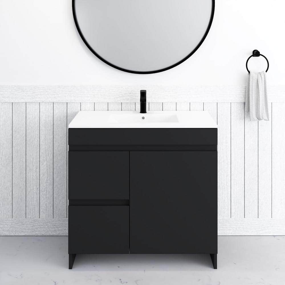 Mace 36 in. W x 18 in. D x 34 in. H Bath Vanity in Black with White Ceramic Top and Left-Side Drawers price history on PriceWatchPro