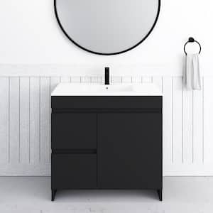 Mace 36 in. W x 18 in. D x 34 in. H Bath Vanity in Black with White Ceramic Top and Left-Side Drawers