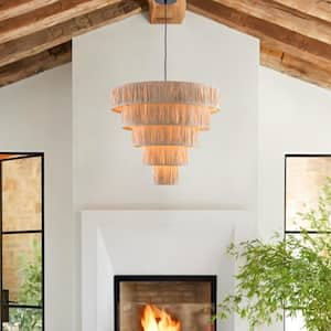 Collision 6-Light Wood-Colored Chandelier with Paper Lampshade