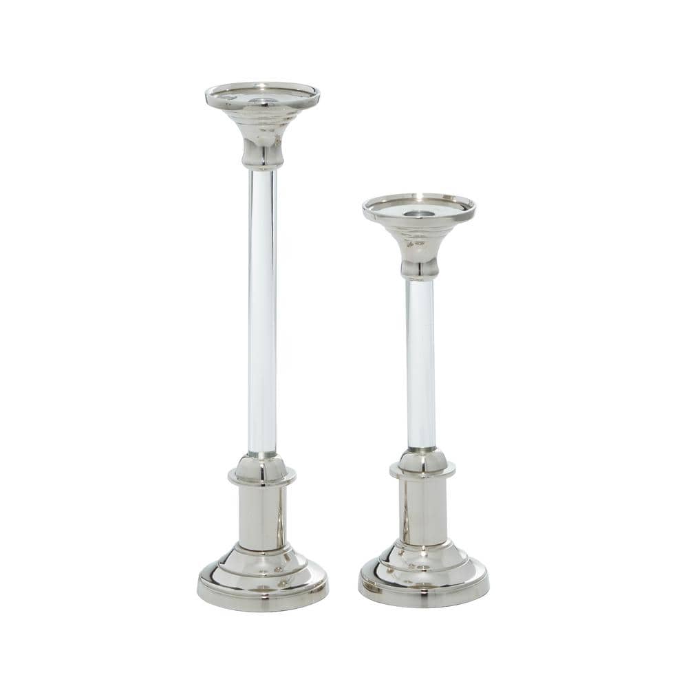Elegant Silver Aluminum 15.6'' Tabletop Candlestick Pair