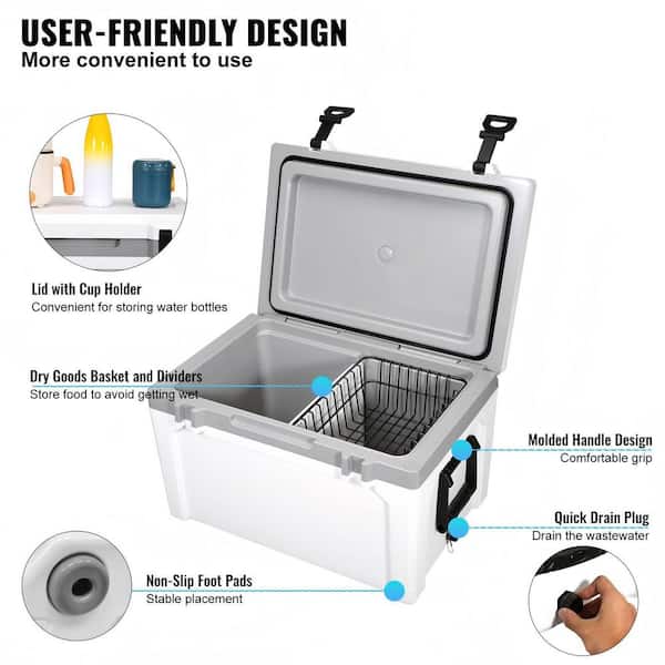 Namdaq 52 qt. Insulated Portable Chest Cooler Cooler Box, White