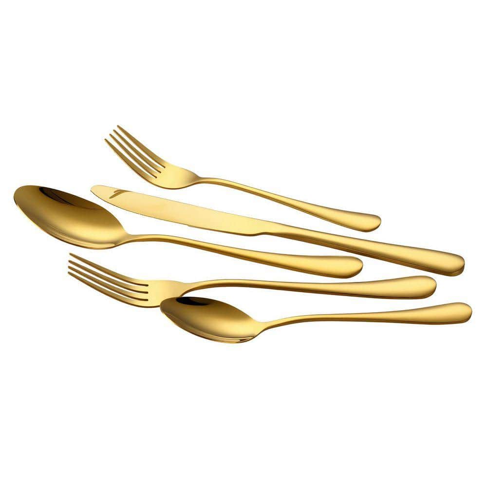 SKYSHALO 100-Count Gold Cutlery Set, Stainless Steel Dining Tools for 20, Flatware Serving Sets, with Knife Fork and Spoon