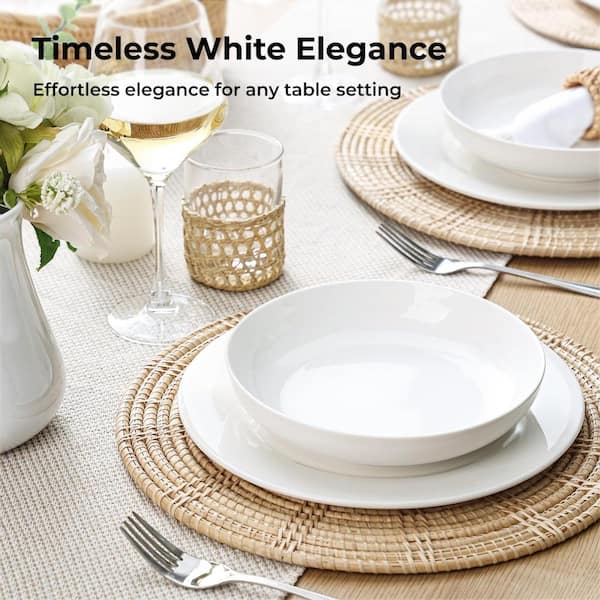 Set of 6 White Porcelain Pasta Bowls 22 Ounce Wide Shallow Dishes