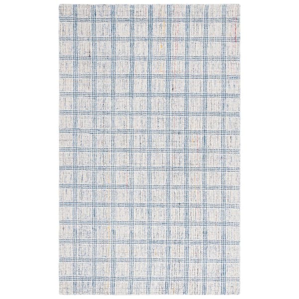 Ebony 6 ft. x 9 ft. Blue/Ivory Geometric Plaid Area Rug