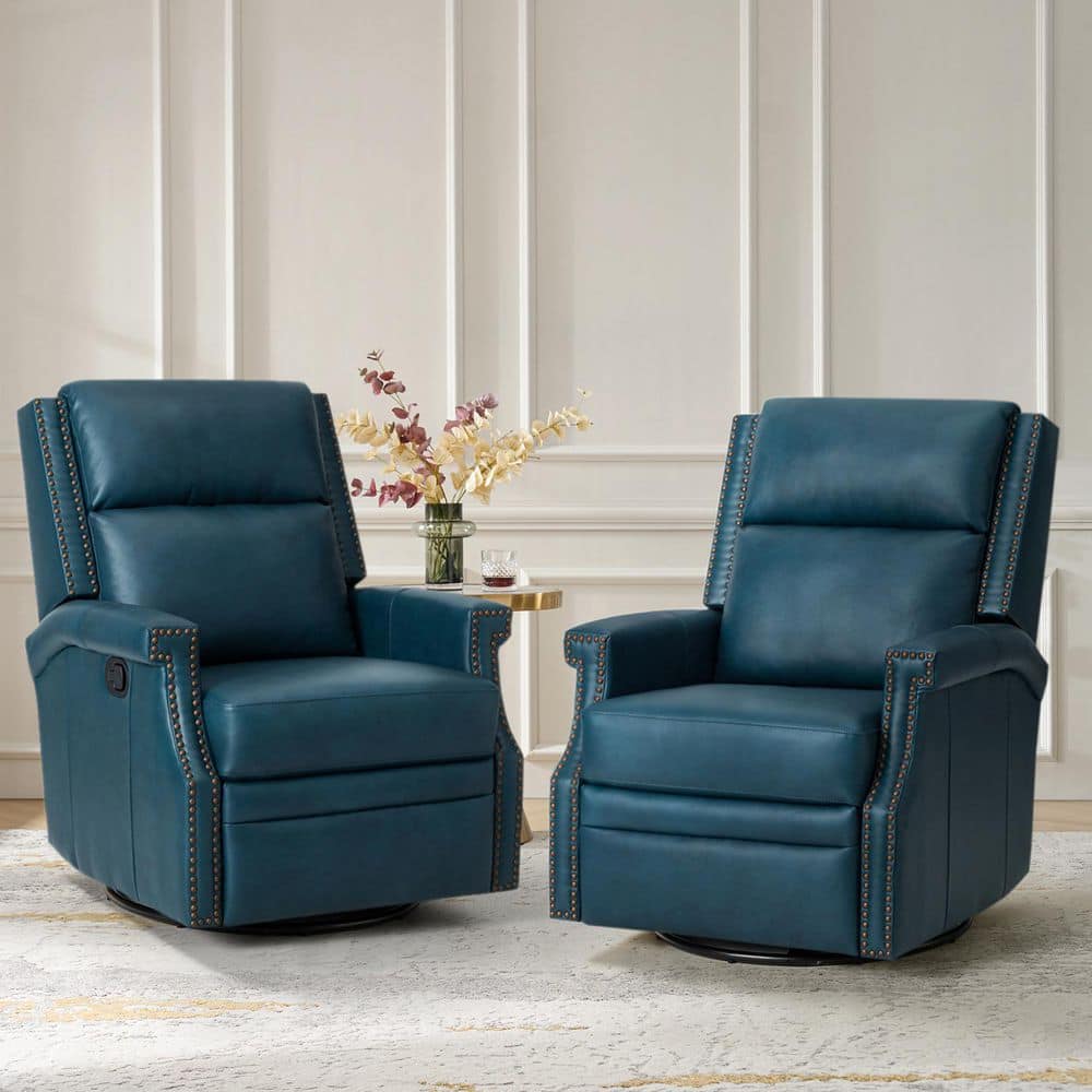Dryope Genuine Leather Turquoise Nursery Swivel Rocker Recliner with Nailhead Trim (set of 2) price history on PriceWatchPro