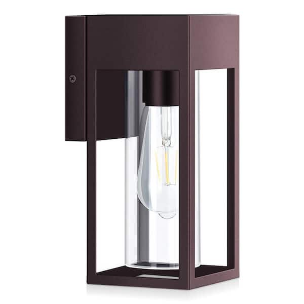 10.2 in. Caramel Modern Porch Lights Outdoor Hardwired Wall Lantern Sconce with No Bulbs Included (1-Pack)