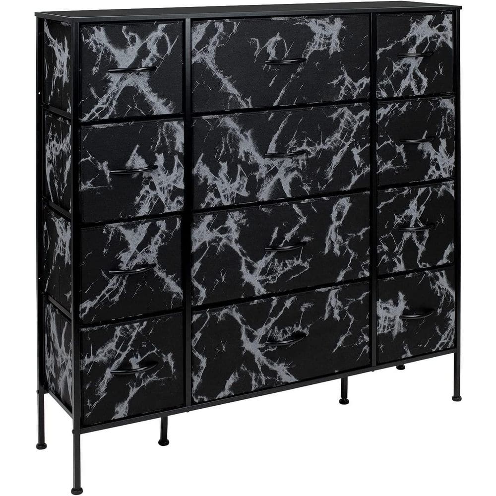 Sleek Black Marble 12-Drawer Vertical Nursery Dresser with Soft Close