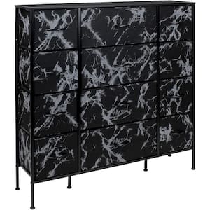 12-Drawer Marble White Dresser Steel Frame Wood Top Easy Pull Fabric Bins 11.75 in. L x 46.5 in. W x 48.7 in. H