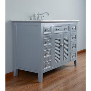 48 in. Genevieve Single Sink Vanity in Gray with Marble Vanity Top in Carrara with White Basin