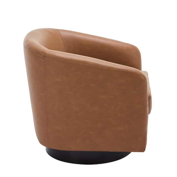 Uixe Brown PU Leather Upholstered 360°Swivel Arm Chair With Uixe Brown PU Leather Upholstered 360°Swivel Arm Chair With