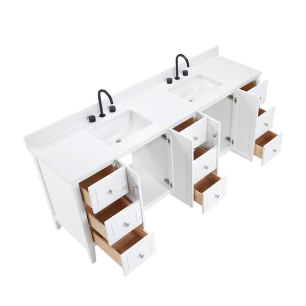 Lille 84 in. x W x 22 in. D x 35 in. H Double Sink Bath Vanity in White with Solid White Quartz Top