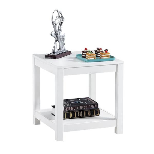 17.7 in White Square Side Table, Small Space End Table, Modern 