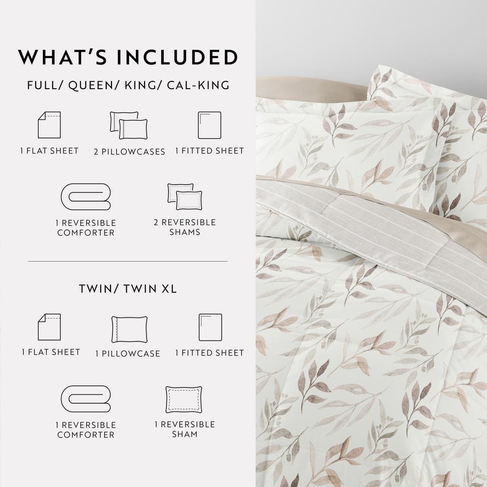 Ivory Floral Full Microfiber Bedding Bundle with Patterned Comforter