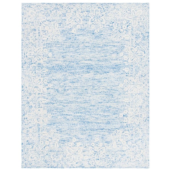 Glamour 9 ft. x 12 ft. Blue/Ivory Border Ornate Area Rug