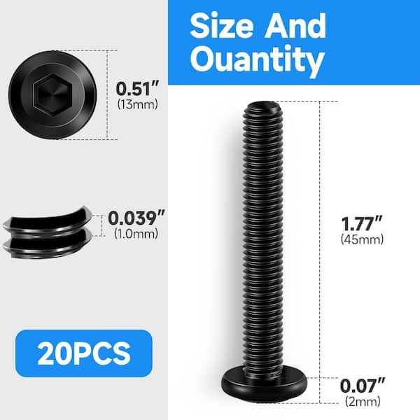 M6 x 45 mm Black Oxide Stainless Steel Hex Button Head Socket Screw (20-Pack)